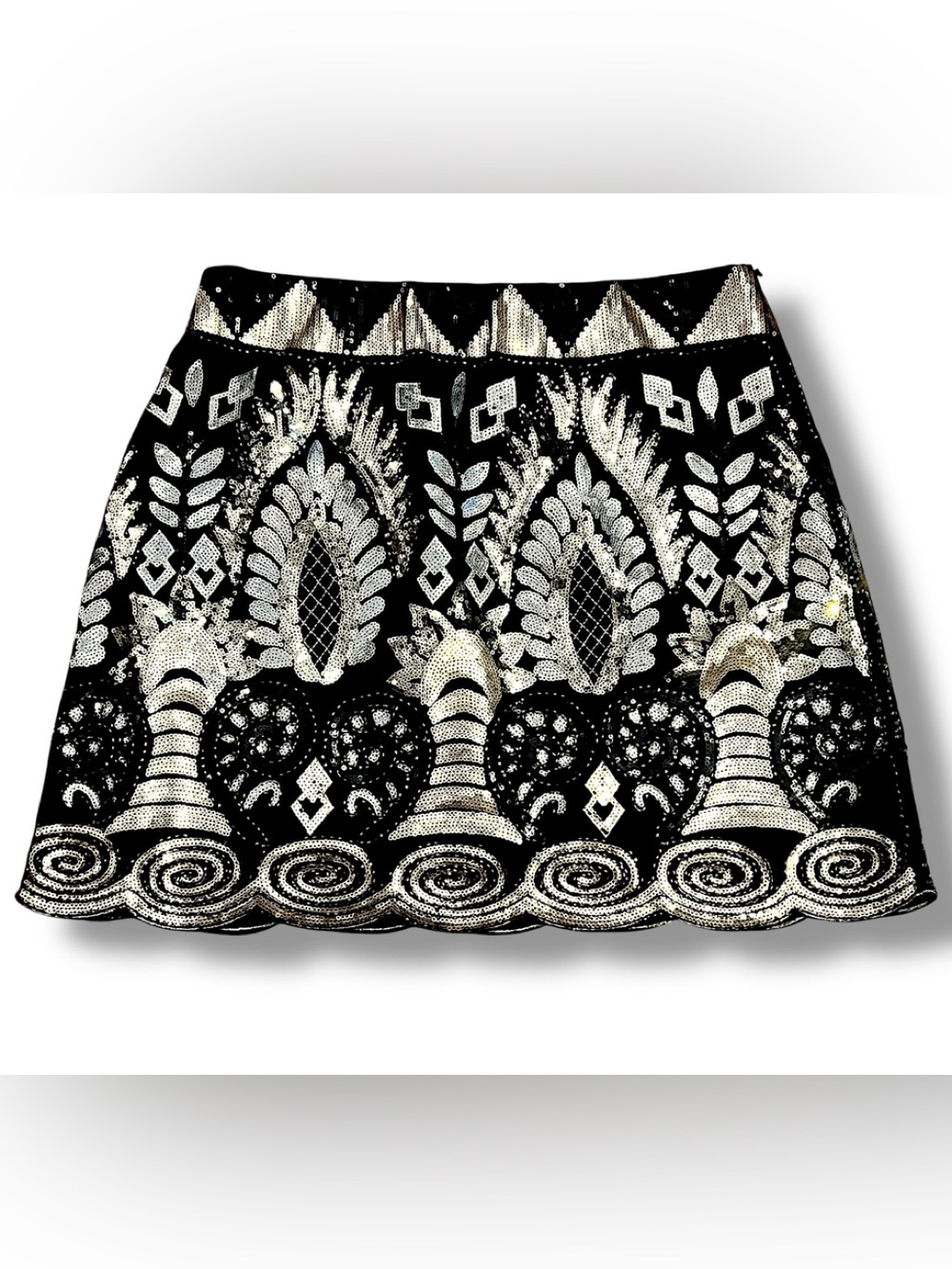 VICI Black Mini Skirt with Silver & Gold Sequins Stretch SZ L